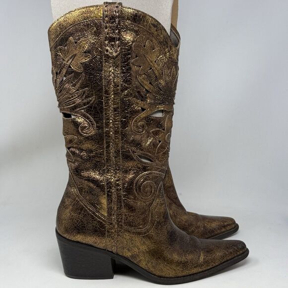 Carlos Santana Slinger Cut Out Leather Cowboy Western Boots Womens 10 Bronze - Picture 1 of 16